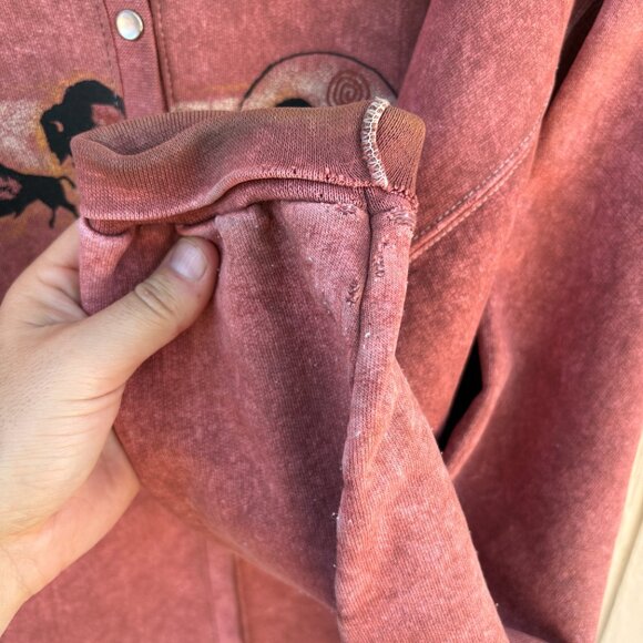 Vintage Stone Aged Rockwear Sweater Adult Large Red Pearl Snap Buffalo Western - Picture 5 of 9